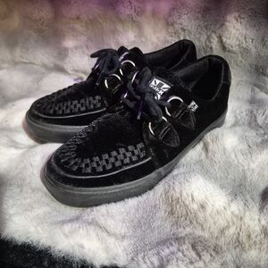 T.U.K. Black Velvet D-Ring Interlace Sneakers